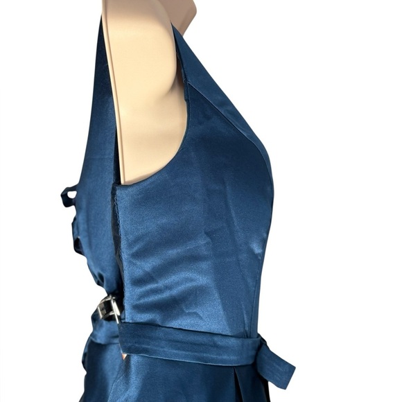 TS Couture A-Line Corset Back Puff Dress Womens Size L Blue Satin Gown Dress - Picture 7 of 15